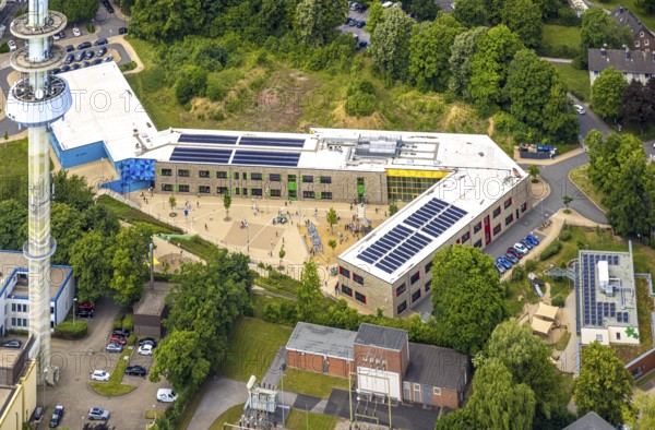 Aerial view, Kastanienallee primary school, Velbert (sturgeon) telecommunications tower, Velbert,