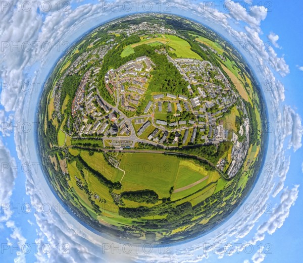 Residential area local view Neviges, Am Rosenhügel, globe, fisheye shot, fisheye shot, 360 degree