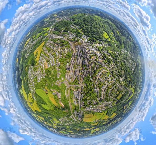 Residential area local view Langenberg, earth globe, fisheye image, fisheye image, 360 degree