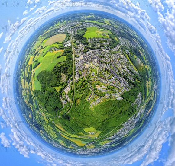 Residential area local view Neviges, globe, fisheye shot, fisheye shot, 360 degree shot, tiny