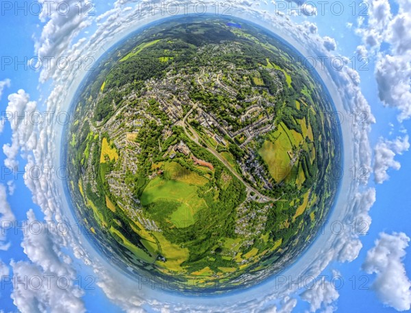 Residential area local view Langenberg, earth globe, fisheye image, fisheye image, 360 degree