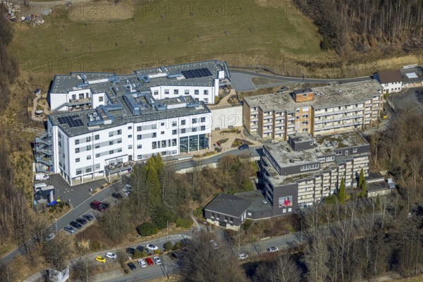 Aerial view, St. Josefsheim retirement home, Caritas centre new building construction site, Wenden,