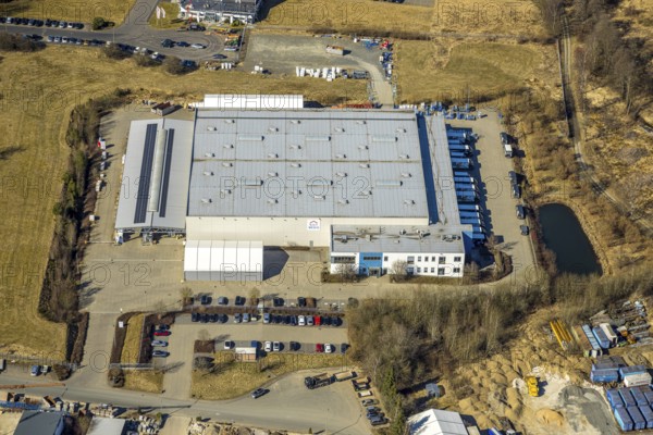 Aerial view, commercial area Hünsborn Süd-West Rheinauer Straße with Wesco KG wholesaler, Hünsborn,