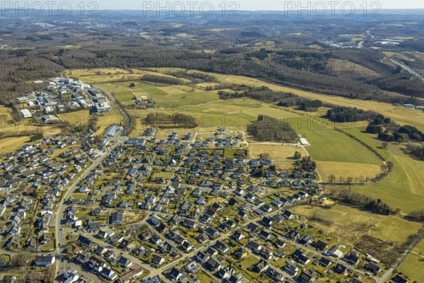 Aerial view, residential area, new construction single-family house, housing estate Über der Delle