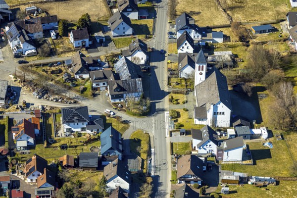 Aerial view, Church of St. Elisabeth in Schönau, Wenden, Sauerland, North Rhine-Westphalia,