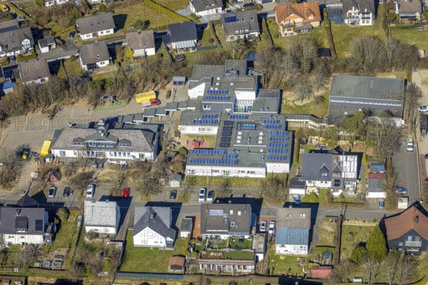 Aerial view, day nursery Unterm Regenbogen, community primary school Hünsborn,