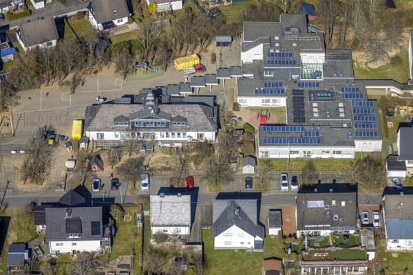 Aerial view, day nursery Unterm Regenbogen, community primary school Hünsborn,