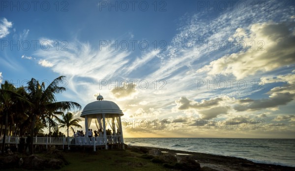 Wedding pavilion on the beach of Varadero with sunset in the hotel complex PARADISUS VARADERO