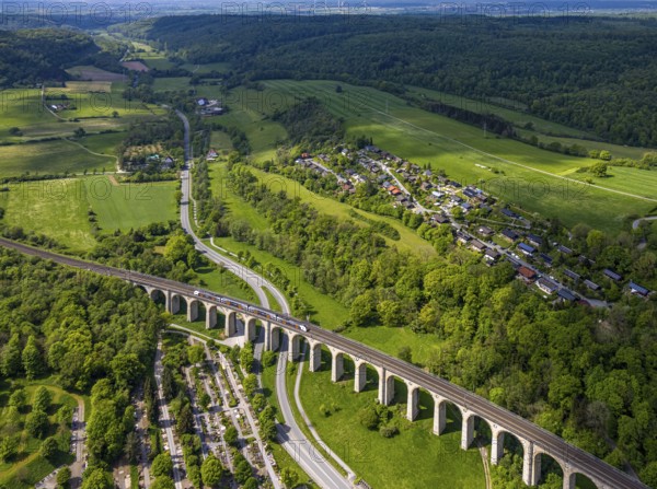 Aerial view, Altenbekener Viaduct, Adenauerstraße, railway viaduct bridge construction, also called