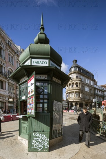 Street kiosk in the old town of Porto, newspaper kiosk at the railway station, Oporto, Porto