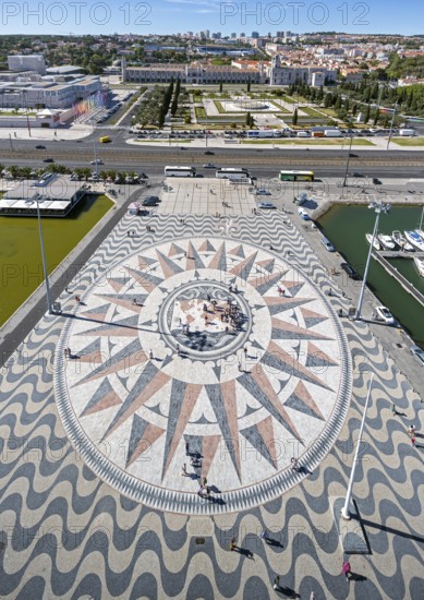 The large compass in the wave pavement in front of the Monumento a Los Descubrimientos, Lisbon,