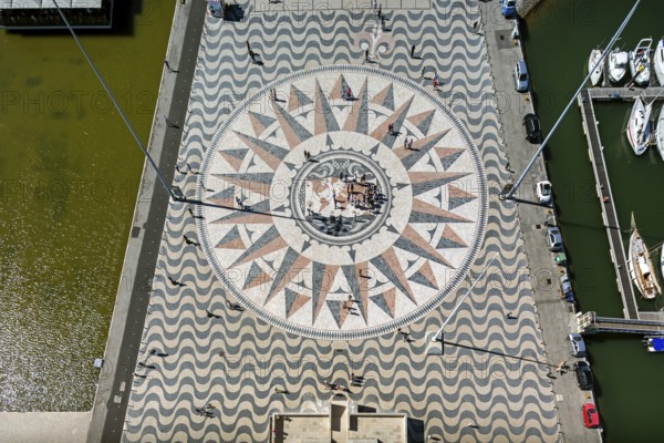 The large compass in the wave pavement in front of the Monumento a Los Descubrimientos, Lisbon,