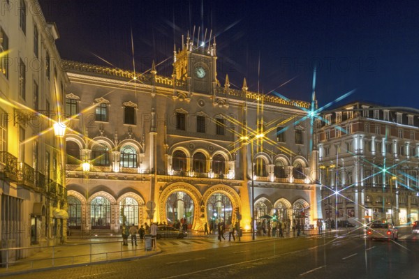 Art Nouveau façade Estação ferroviária do Rossio, Santa Justa - Lisboa do Rossio railway station,