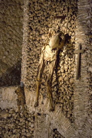 Piled bones in the ossuary, Capela dos ossos parede, chapel of bones, bone chapel, ossuary in