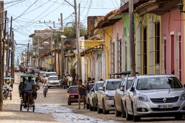 Street in the old town of Trinidad with parked rental cars, Trinidad, Cuba, Sancti Spíritus, Cuba,