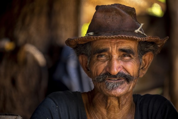 Sugar cane farmer in Valle de los Ingenios, portrait with hat, Trinidad, Cuba, Sancti Spíritus,