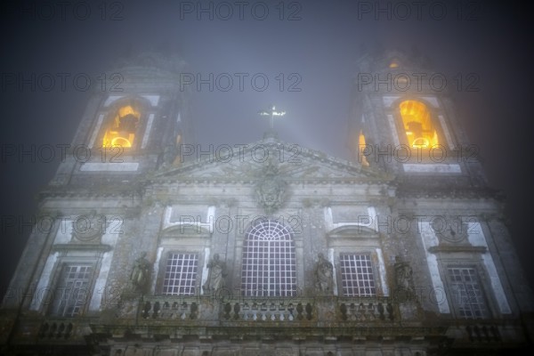 Bom Jesus do Monte, pilgrimage church of Braga in the evening fog, Braga, Braga district, Portugal,