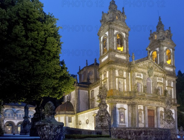 Bom Jesus do Monte, blue hour, night shot, pilgrimage church of Braga, Braga, Braga district,