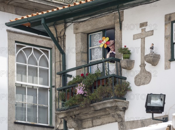 Old town balcony, Unesco cultural heritage, Oporto, Porto district, Portugal, Europe, aerial view,