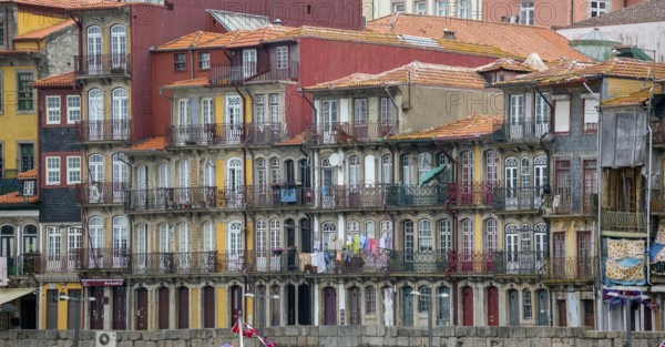 Colourful houses on the banks of the Douro in the Ribeira district, doors, Oporto, Porto district,