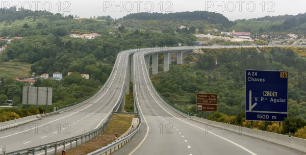 Motorway A24, motorway bridge, MondrÃµes, Vila Real district, Portugal, Europe, Mondräes, aerial