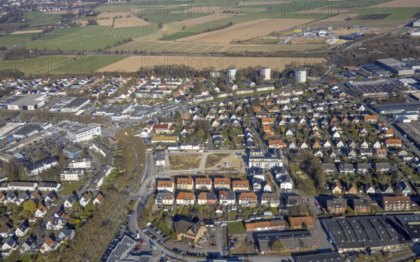 Aerial view, residential area between Elfser Weg and Riga-Ring, construction site Coca-Cola