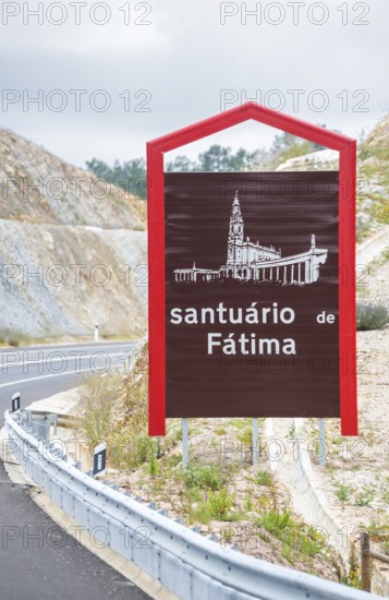 Town entrance sign of the pilgrimage town Fatima, Porto de Mós, Leiria district, Portugal, Europe,