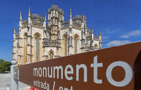 Monument sign, Monastery of Santa Maria da VitÃüria, UNESCO World Heritage Site, Monastery Church