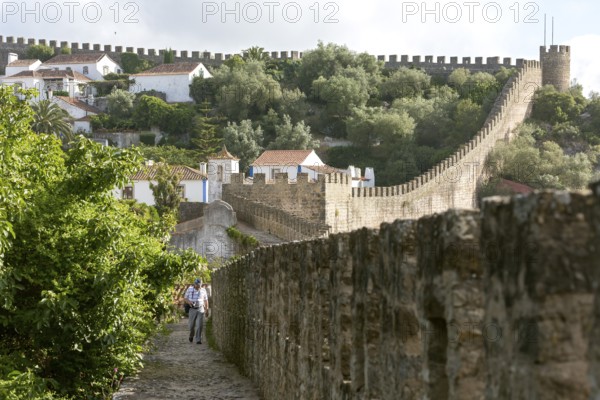 On the medieval city wall, picturesque small town Obidos, Óbidos, Leiria district, Portugal,