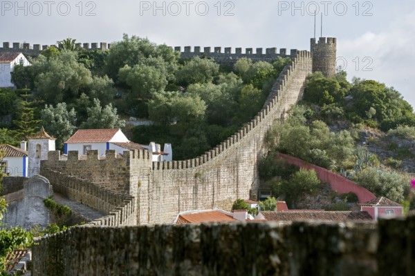 On the medieval city wall, picturesque small town Obidos, Óbidos, Leiria district, Portugal,