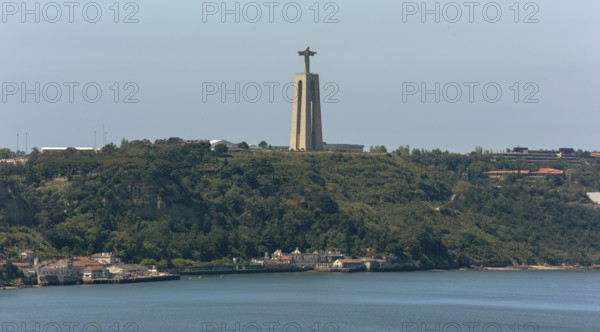 The 113m high Christ figure Cristo-Rei, Lisbon, Lisbon district, Portugal, Europe, Aerial view,
