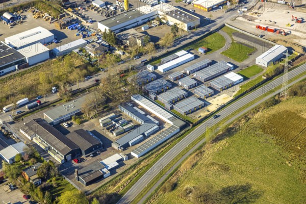 Aerial view, accommodation facility refugee accommodation container village Industriestraße, Selm,