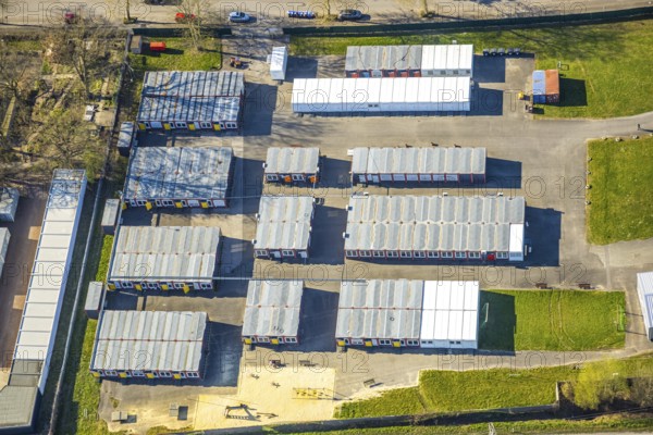 Aerial view, accommodation facility refugee accommodation container village Industriestraße, Selm,