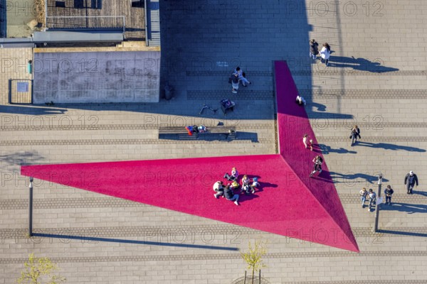 Aerial view, Campusplatz Nord with ground painting and resting places, Selm, Münsterland, North