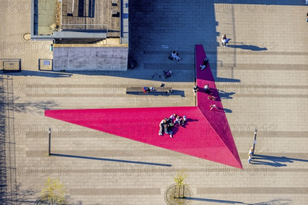 Aerial view, Campusplatz Nord with ground painting and resting places, Selm, Münsterland, North