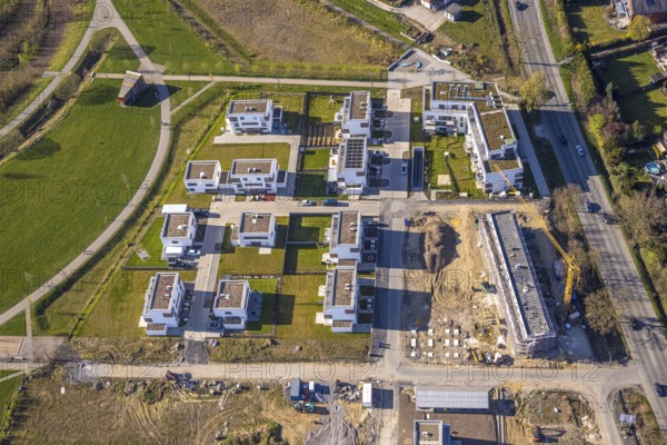 Aerial view, Living at Auenpark, Building area with new housing estate, Selm, Münsterland, North