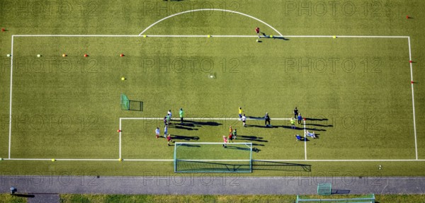 Aerial view, penalty area training match at Sparkassen Arena football stadium, Selm, Münsterland,