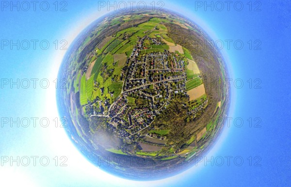 Aerial photo, residential area, view of Cappenberg district, globe, fisheye image, 360 degree