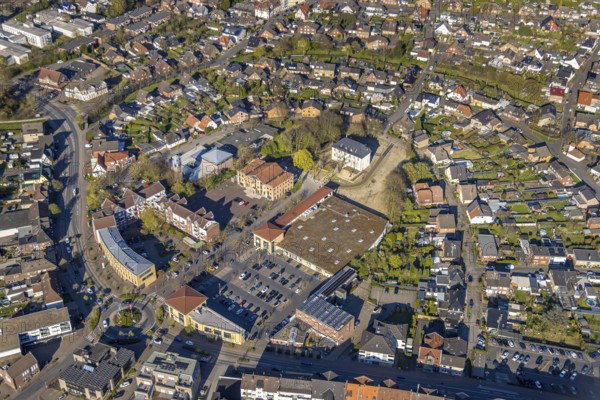 Aerial view, community centre and adult education centre VHS in the town centre, Botzlar Castle