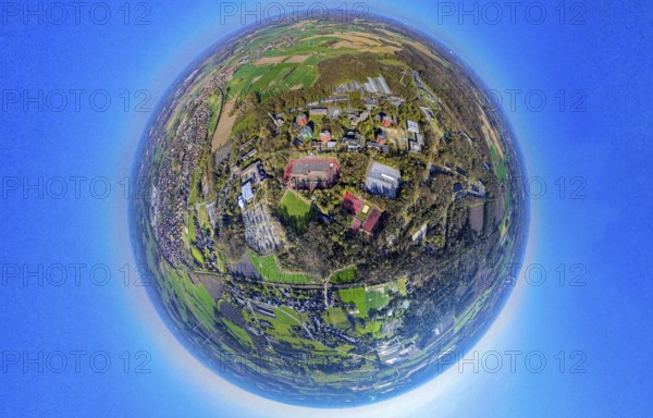 Aerial photo, residential area, local view of Bork district, Westring sports facility, high-rise