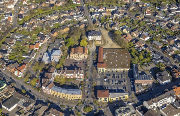 Aerial view, community centre and adult education centre VHS in the town centre, Botzlar Castle