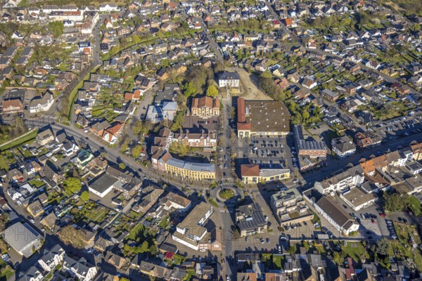 Aerial view, community centre and adult education centre VHS in the town centre, Botzlar Castle