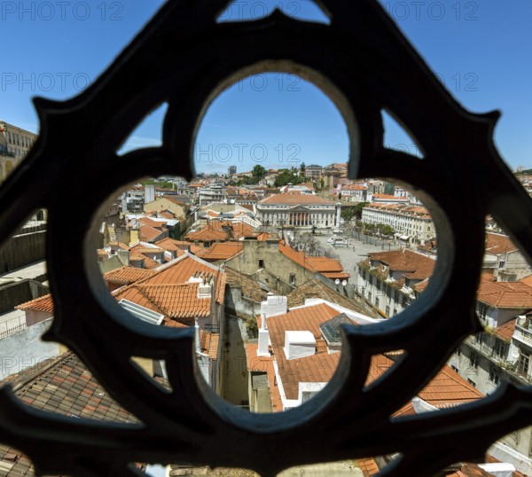 View through wrought iron grating from Portugal's most famous lift Elevador do Município or