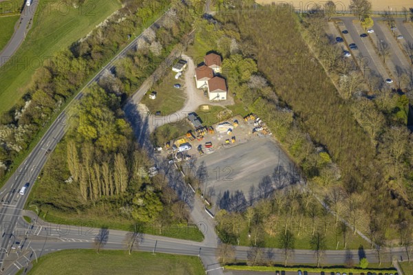 Aerial view, accommodation and construction site, Festplatz Auf dem Südfeld, Bork, Selm,