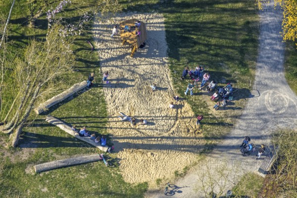 Aerial view, playground in Stephanuspark, Bork, Selm, Münsterland, North Rhine-Westphalia, Germany,