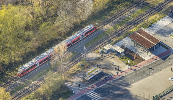 Aerial view, Bork station, S-Bahn and platform, Bork, Selm, Münsterland, North Rhine-Westphalia,
