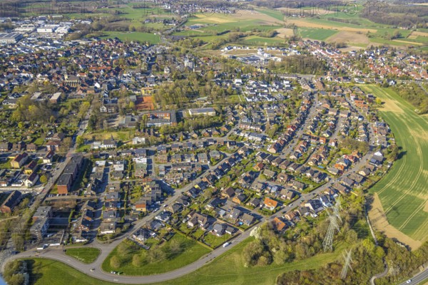 Aerial view, residential area, local view Bork and school Förderzentrum Nord, Selm, Münsterland,