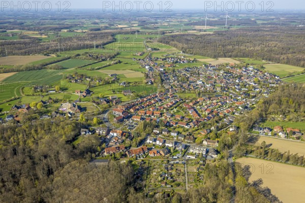Aerial view, residential area, local view Cappenberg, Selm, Münsterland, North Rhine-Westphalia,