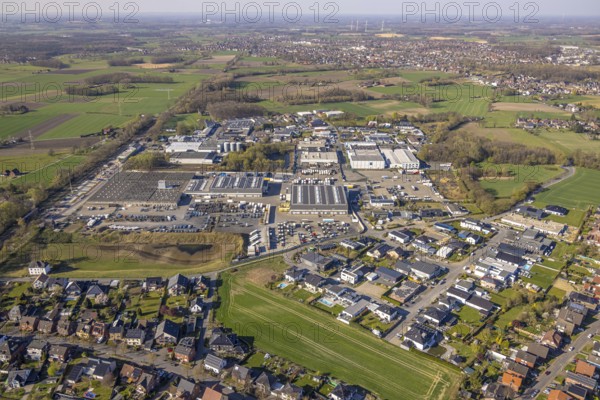 Aerial view, industrial estate Bahnhofstraße, Bork, Selm, Münsterland, North Rhine-Westphalia,