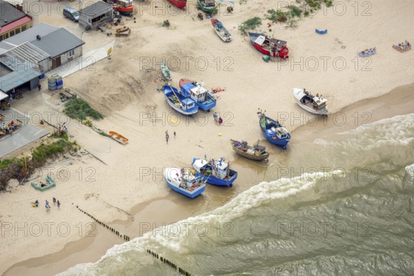 UnieÅ'cie, nest, West Pomerania, sandy beach, fishing boats, beach life, Baltic Sea coast,